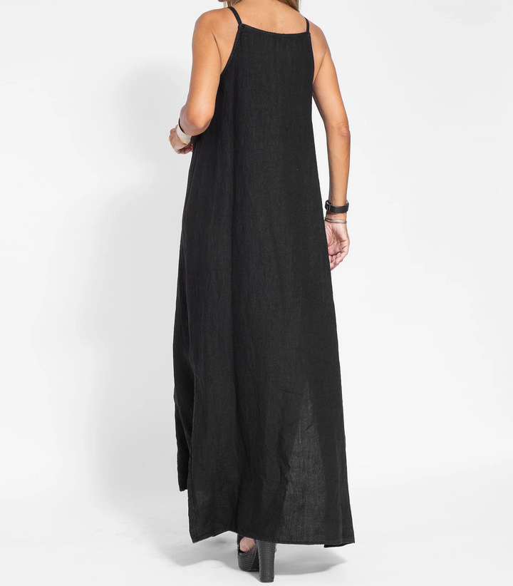Levoire | Élégante Robe Longue Sans Manches en Coton et lin de Couleur Unie