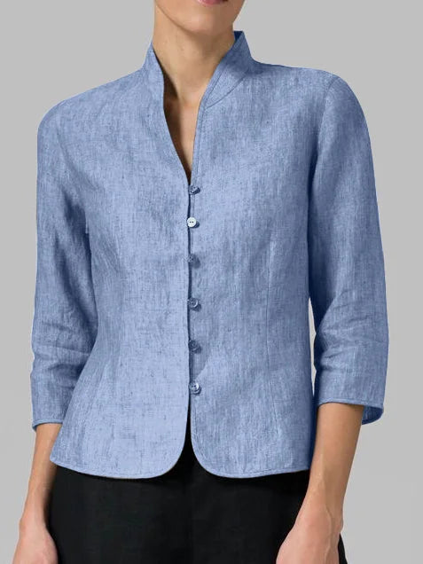 Levoire | Chemise À Col Montant Napillinen Bleu