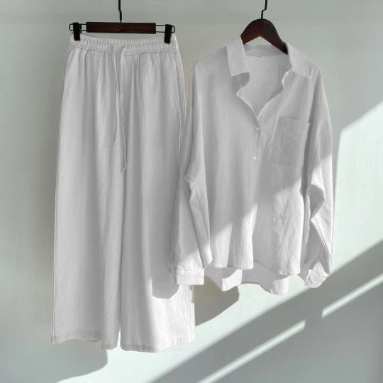 Levoire | Ensemble Élégant En 2 Pièces Avec Chemise & Pantalon Large BLANC