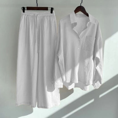Levoire | Ensemble Élégant En 2 Pièces Avec Chemise & Pantalon Large BLANC