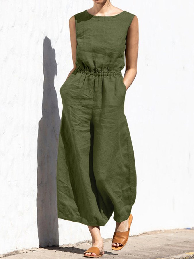 Levoire | Combinaison Sans Manches Décontractée Avec Taille Élastique Pour Femmes Vert armée