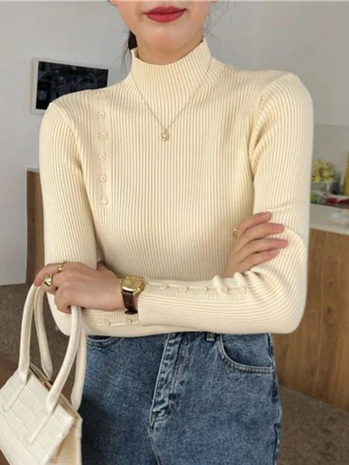 Levoire | Pull Élégant Avec Boutons Décoratifs Et Col Montant Abricot Une taille