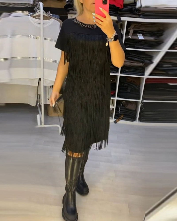 Levoire | Robe Élégante Avec Franges Noir