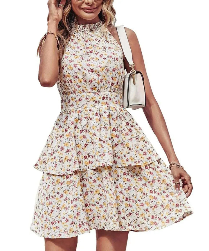 Levoire | Robe trapèze pour femmes avec volants sans dos Abricot rouge
