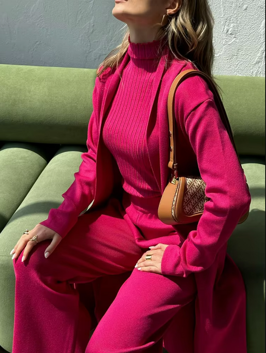 Levoire | Ensemble Tricot De 3 Pièces - Pull, Pantalon Ample, Cardigan