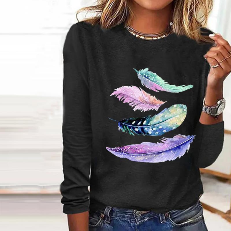 Levoire | T-Shirt Décontracté À Imprimé Plumes Noir