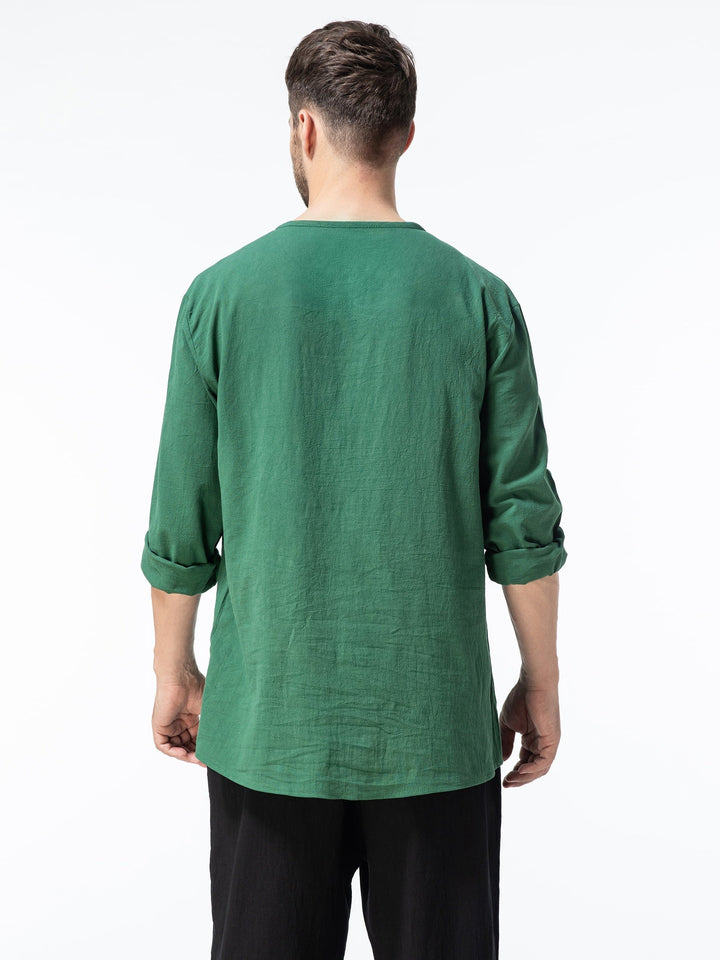 Levoire | T-Shirt Henley À Manches Longues En Mélange Coton-Lin Printemps/Automne