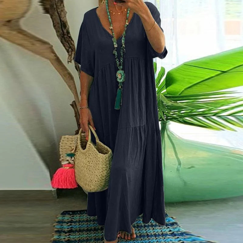 Levoire | Robe longue décontractée à manches courtes pour femmes Bleu marine