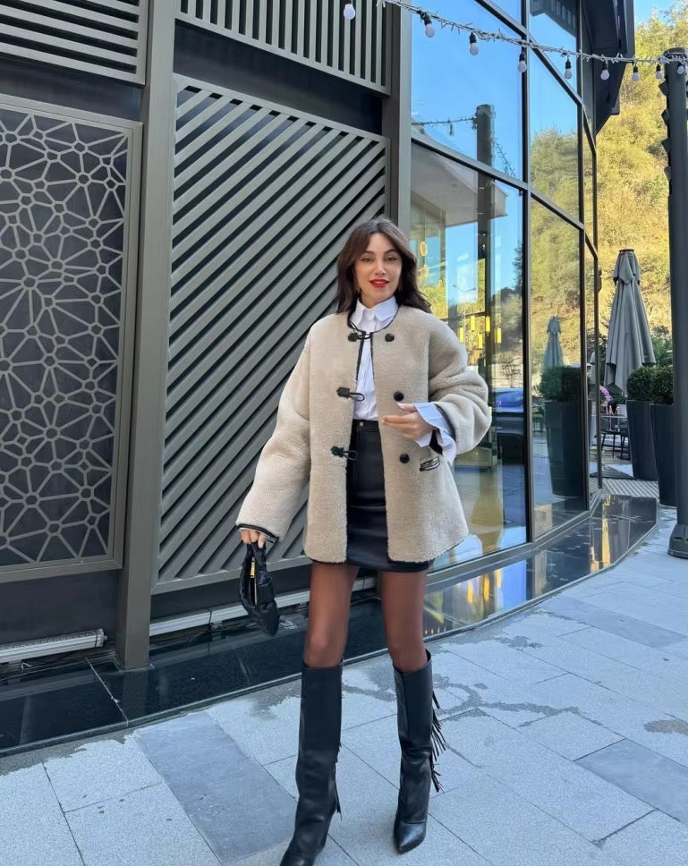 Levoire | Manteau Teddy Élégant Avec Fermetures À Nœud Beige