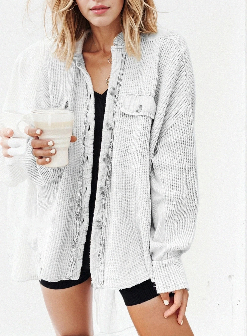 Levoire | Veste À Col Ajustable En Patchwork Chemise Irrégulière Pour Le Créateur De Tendances Moderne Blanc