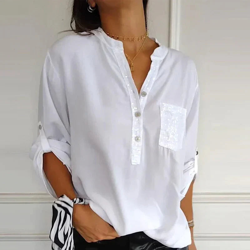 Levoire | Chemise Décontractée Avec Paillettes Pour Femmes Blanc