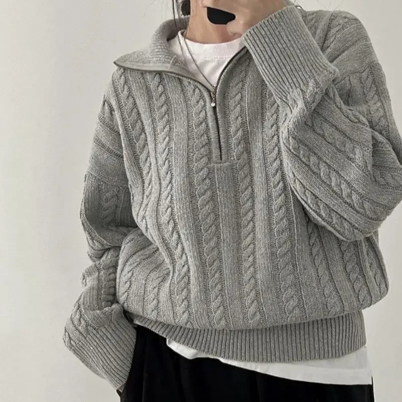 Levoire | Women's zip-up sweater, ribbed knit, cropped fit Gris