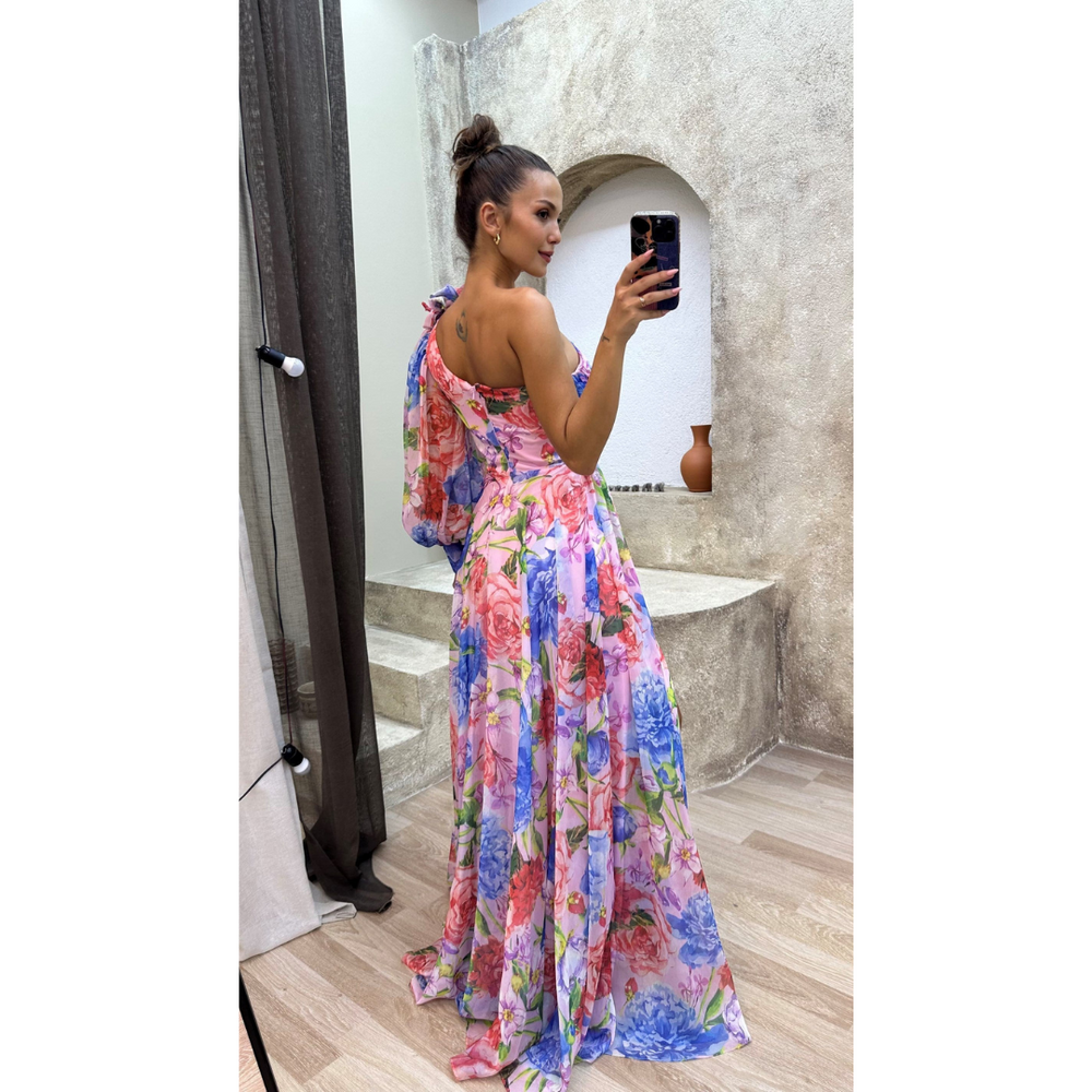 Levoire | Robe D'Invité De Mariage Asymétrique À Imprimé Floral - Maxi Violet