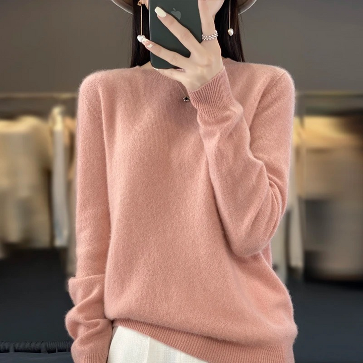 Levoire | Pull en cachemire Femme Élégant Col Rond, Doux & Confortable Rose pâle