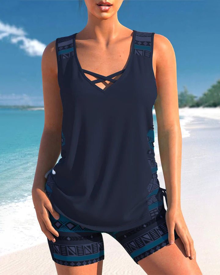 Levoire | Tankini Avec Un Motif Géométrique Et Encolure En V Noir