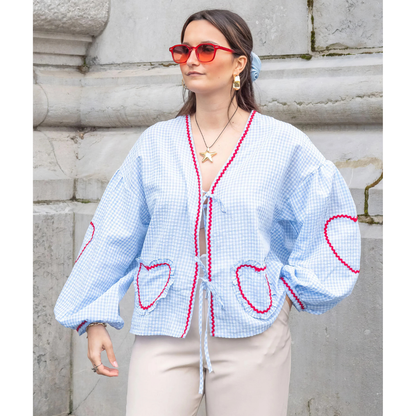 Levoire | Chemise Femme Avec Fermeture À Nœud - Poches En Forme De Cœur Bleu