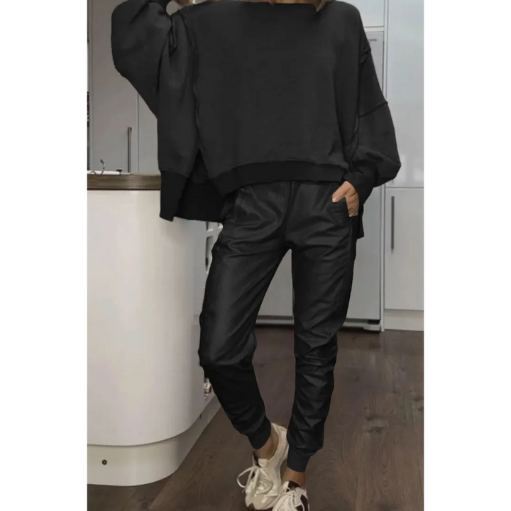 Levoire | Lssiges Rond Cou Set Femmes Pantalon Cuir Noir