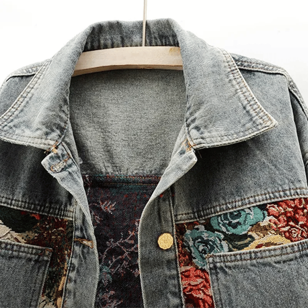 Levoire | Veste En Denim À Fleurs Peintes À La Main Fleurs & Coton Bio
