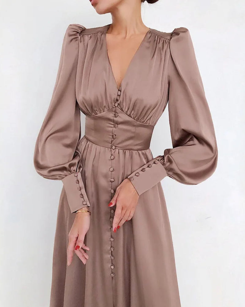 Levoire | Robe Maxi en Soie Décolleté en V pour Femmes Ruusunpuhdas