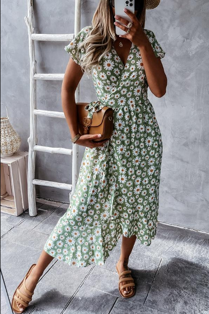 Levoire | Robe midi à imprimé marguerite Vert
