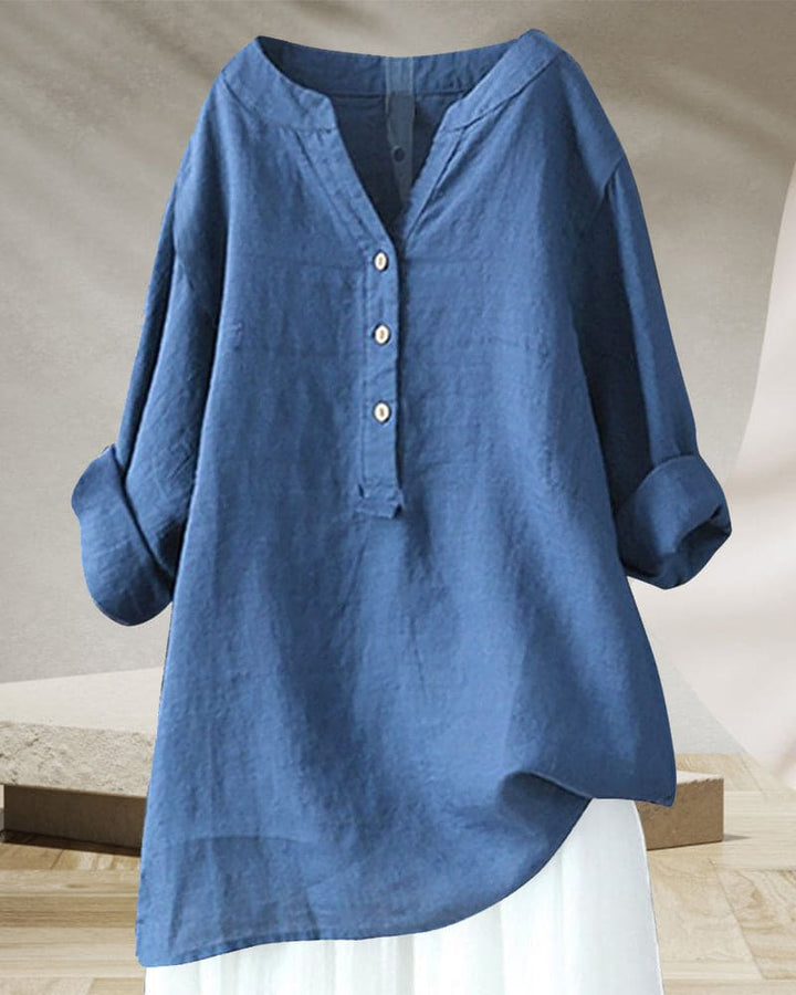 Levoire | Blouse À Manches Longues Dans Une Couleur Unie Et Un Encolure En V Bleu