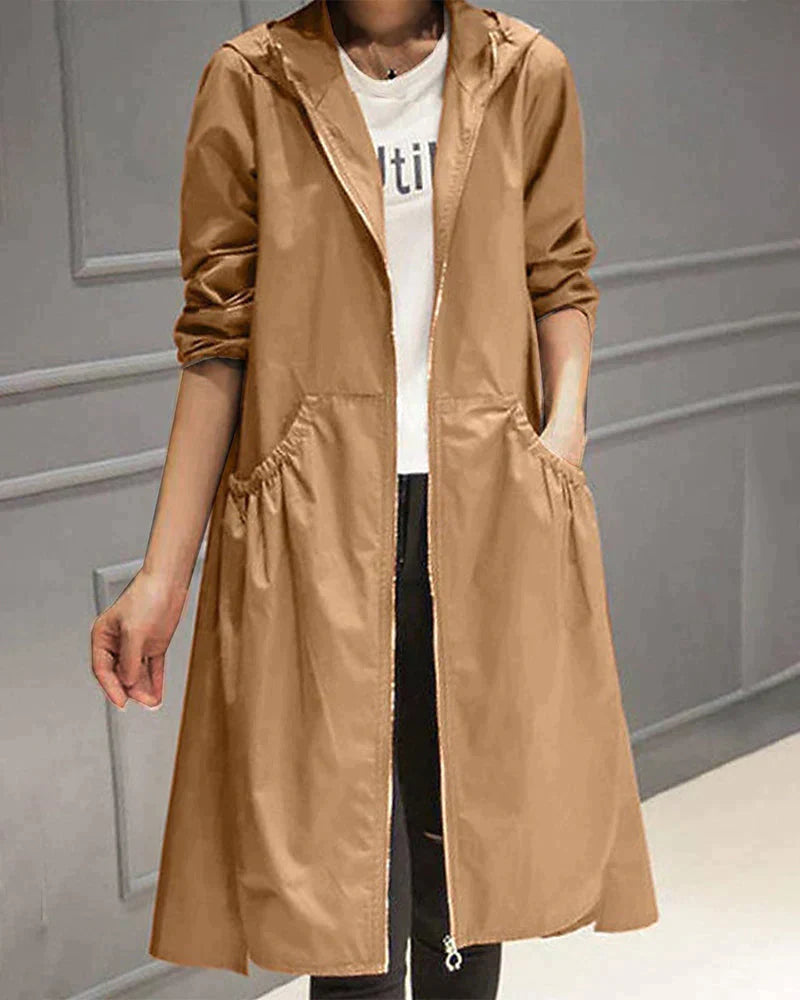 Levoire | Veste Imperméable Mi-Longue À Manches Longues Avec Poches Khaki