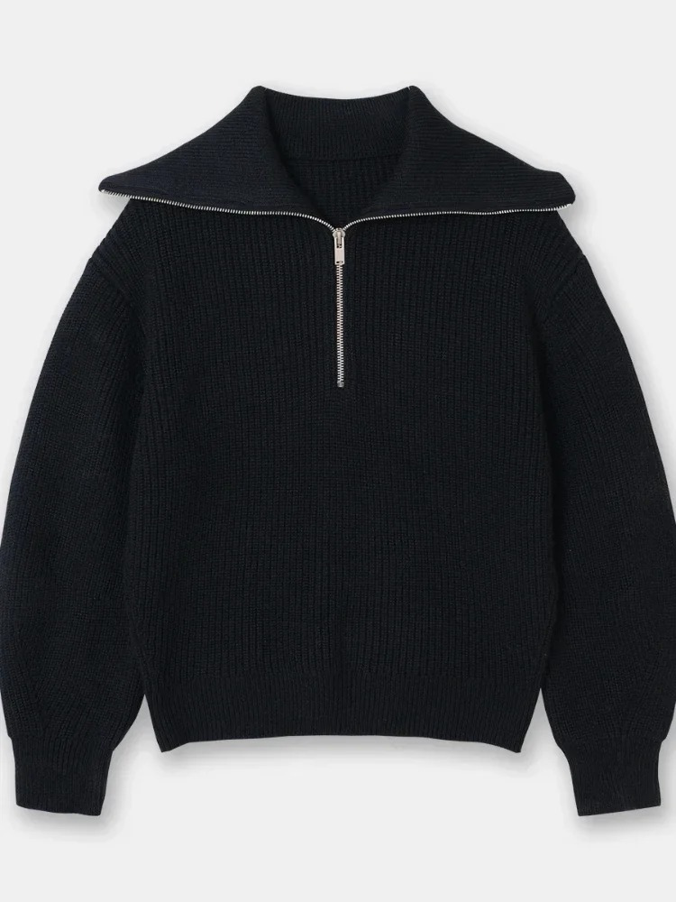 Levoire | Pull à fermeture éclair pour femmes Pull rayé, Modèle confortable Noir