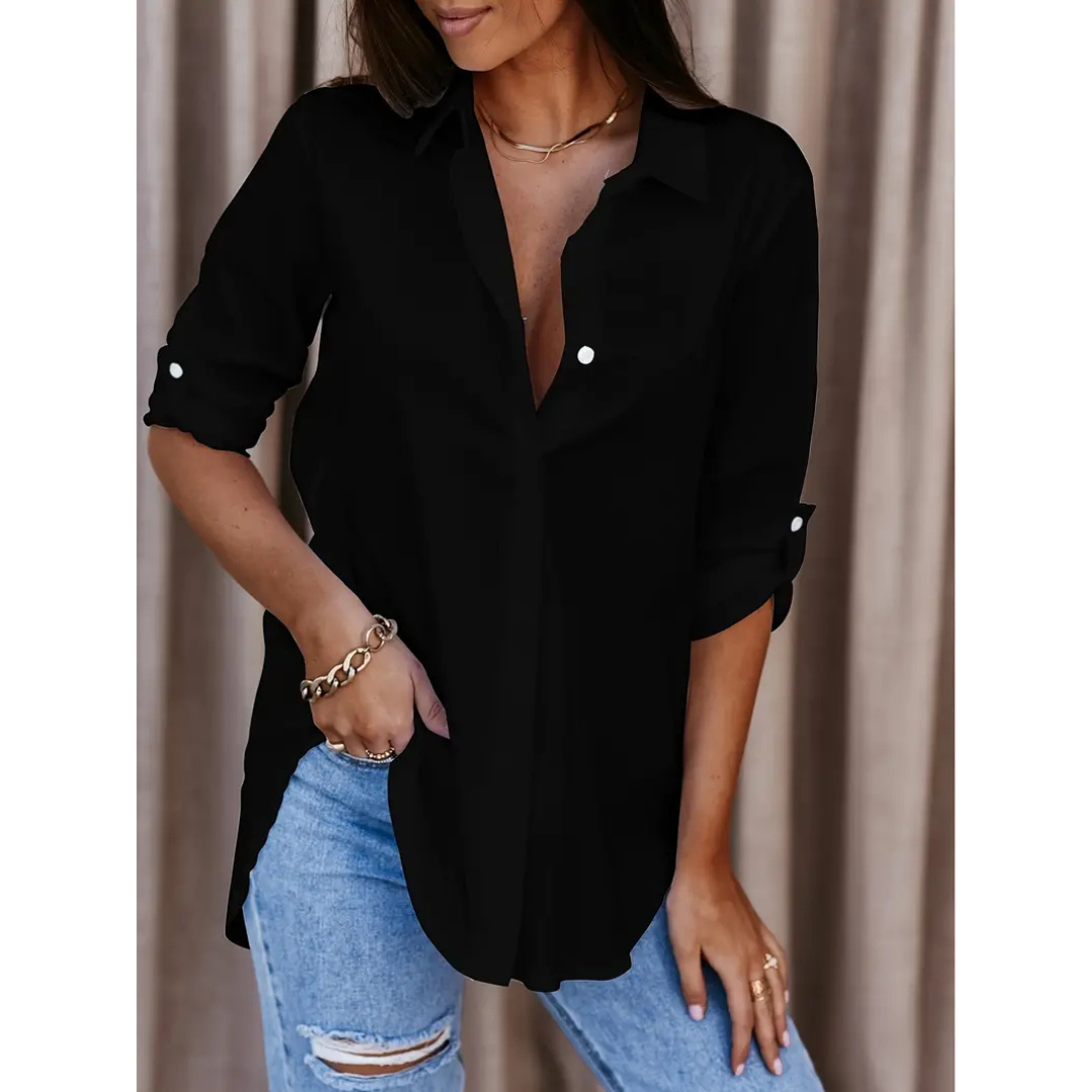 Levoire | Blouse grande taille à patte de boutonnage à manches longues Noir