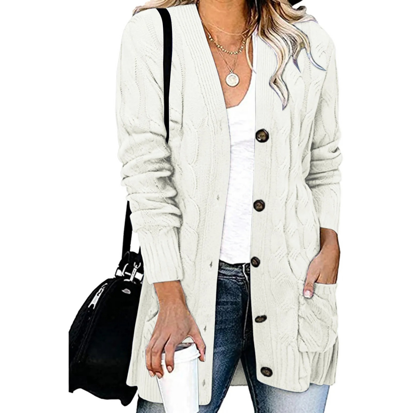 Levoire | Gilet femme avec motif torsadé, boutonnage et coupe longue