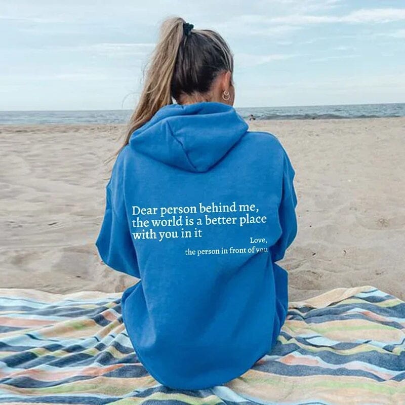 "Hoodie Cher Personne Derrière Moi" Bleu