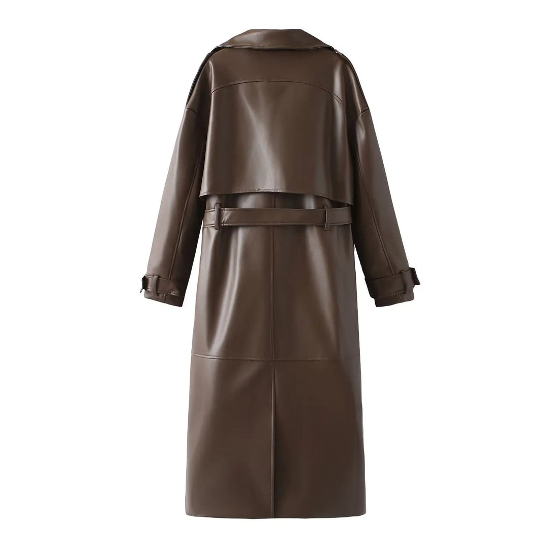Levoire | Bordeaux-Rouge Manteau En Simili Cuir Pour Femmes Braun