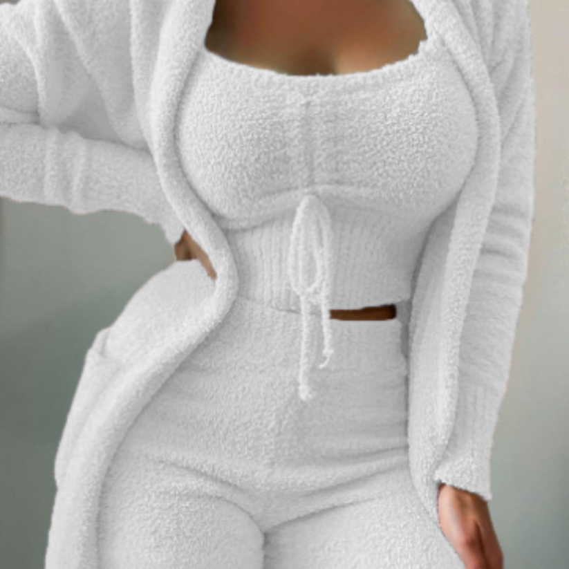 Levoire | Ensemble Fleece Confortable Avec Cardigan Et Shorts Blanc