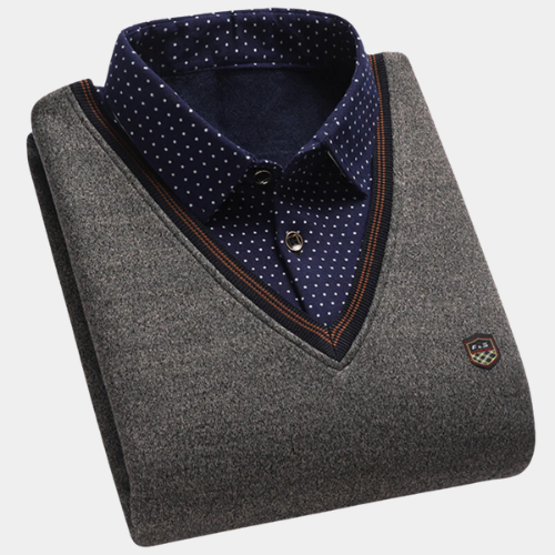 Levoire | Pull en maille motif chemise pour hommes Gris foncé