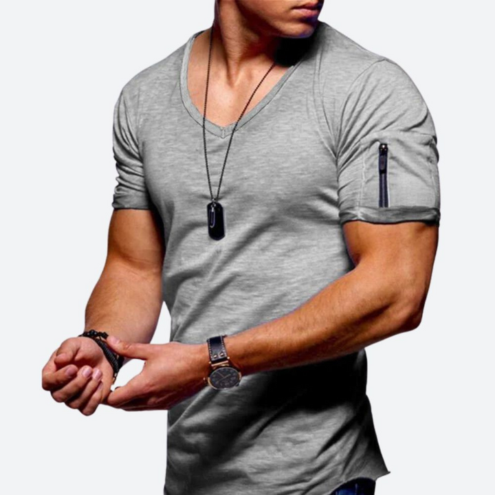 Levoire | T-shirt musclé pour hommes avec décolleté en V Gris