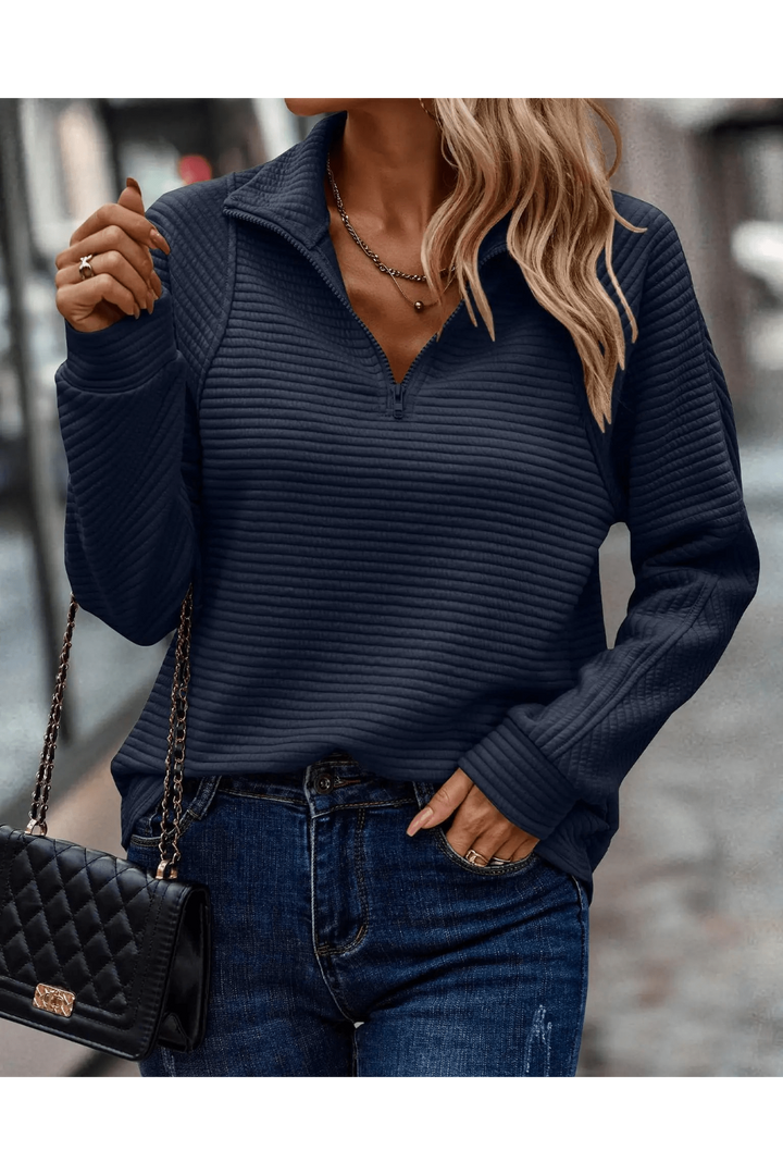 Levoire | Encolure En V Pull Femmes Style Élégant Bleu foncé