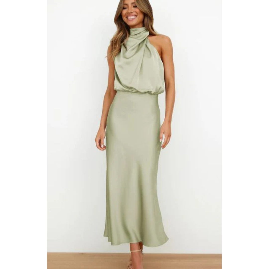 Levoire | Robe D'Invité De Mariage Sans Manches À Col Licou Pour - Femmes - Maxi Vert Clair
