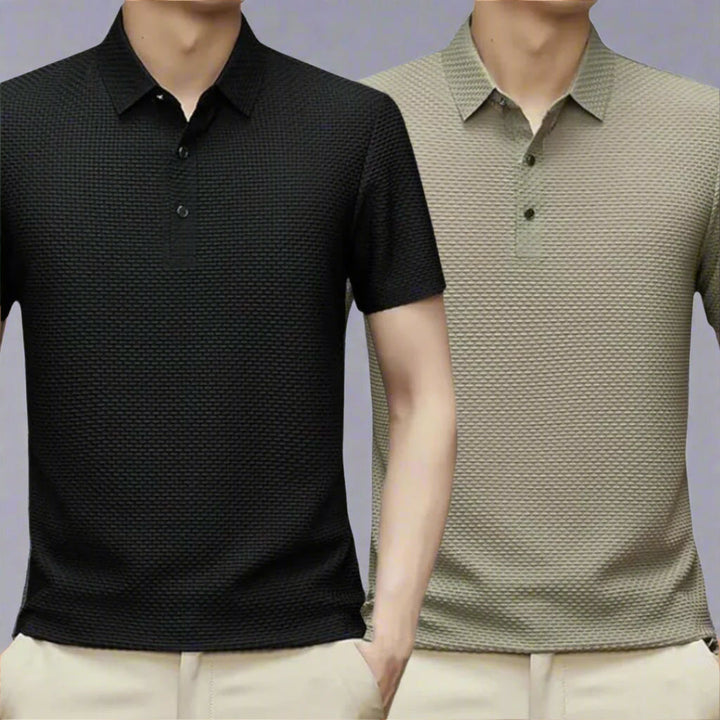 Levoire | Polo Shirt Homme Slim Fit À Manches Courtes Respirant 2-Pack Khaki | Noir