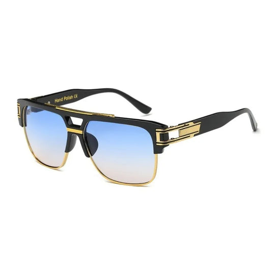 Levoire | Lunettes De Soleil À Monture Carrée Avec Verres Réfléchissants De Luxe Noir Ciel Bleu