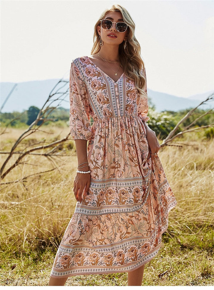Levoire | Robe Élégante Avec Motif Florale Pour Dames Rosa
