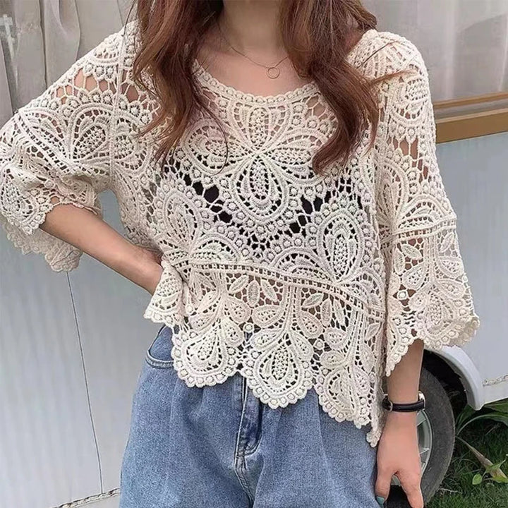 Levoire | Pull À Dentelle Crochet Ludique Abricot