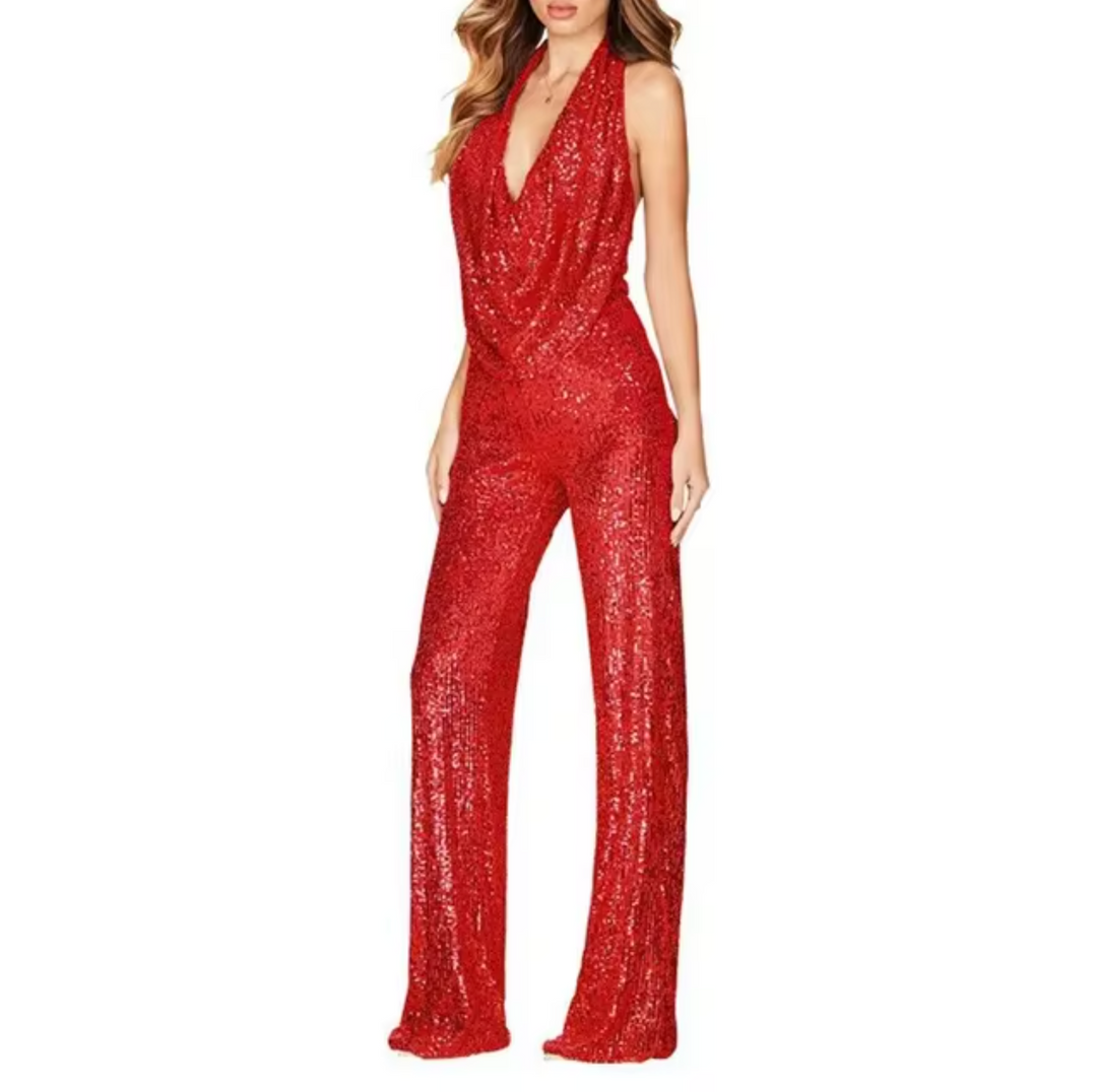 Levoire | Monokini Col Halter Collé Avec Sequins Rot