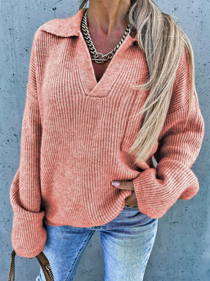 Levoire | Pull À Col En V Avec Poches Pour Femmes Sweat-Shirt Doux À Manches Longues Orange