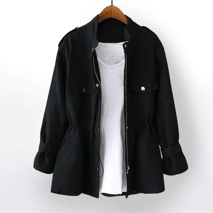 Levoire | Tren Coat Élégant Mélange De Coton & Taille Accentuée Pour Femmes Noir