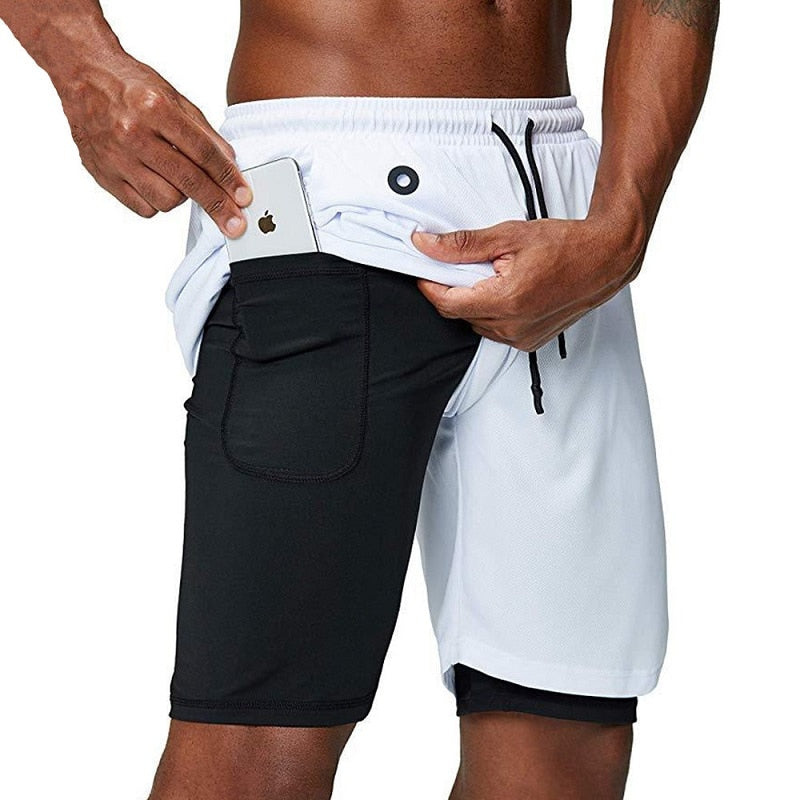 Levoire | Double couche short de course Incl. poche pour téléphone & fente Blanc