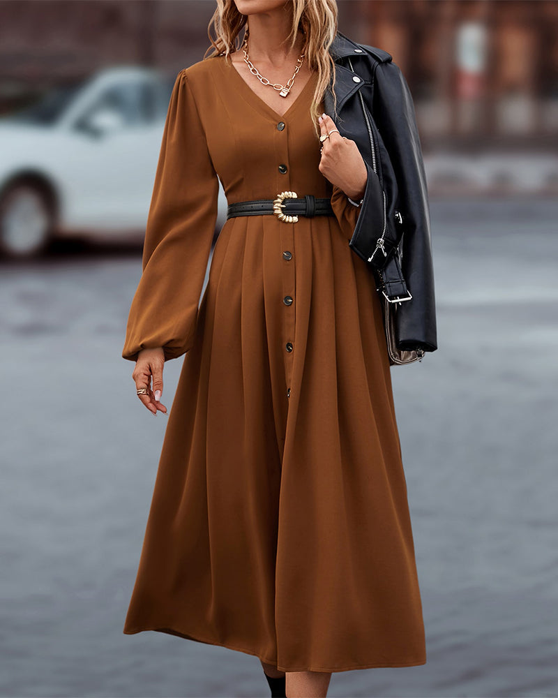 Levoire | Robe Midi D'Automne Avec Manches Longues Et Détails De Boutons