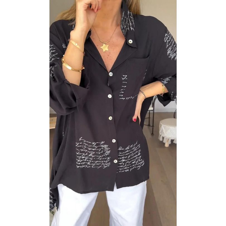Levoire | Chemisier Femme Confortable Avec Imprimé Lettres Top Noir