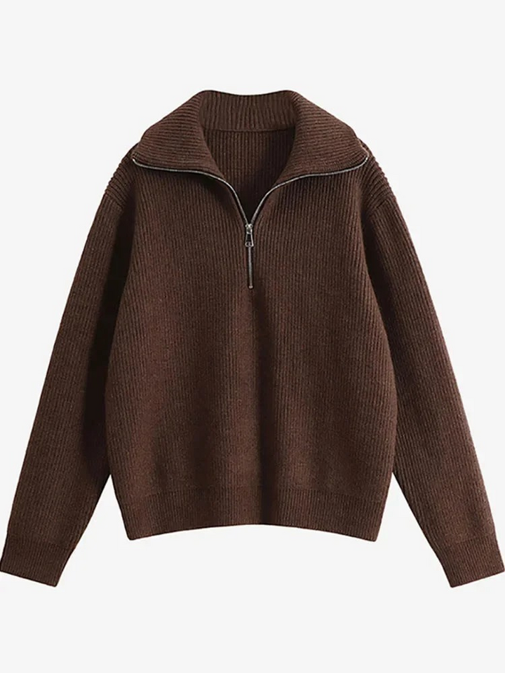 Levoire | Pull en maille pour femmes avec fermeture éclair et motifs pelucheux Orange foncé