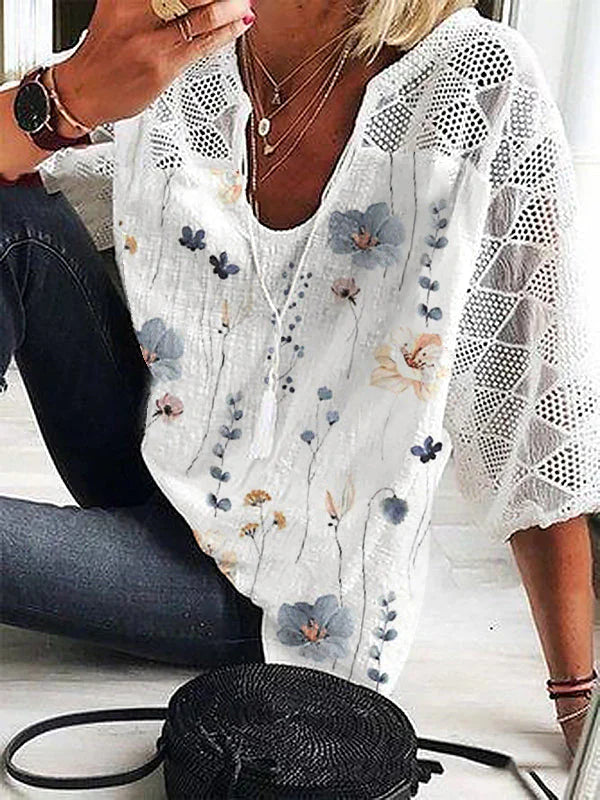 Levoire | Chemise Élégante Avec Un Motif Floral Et Un Décolleté En V