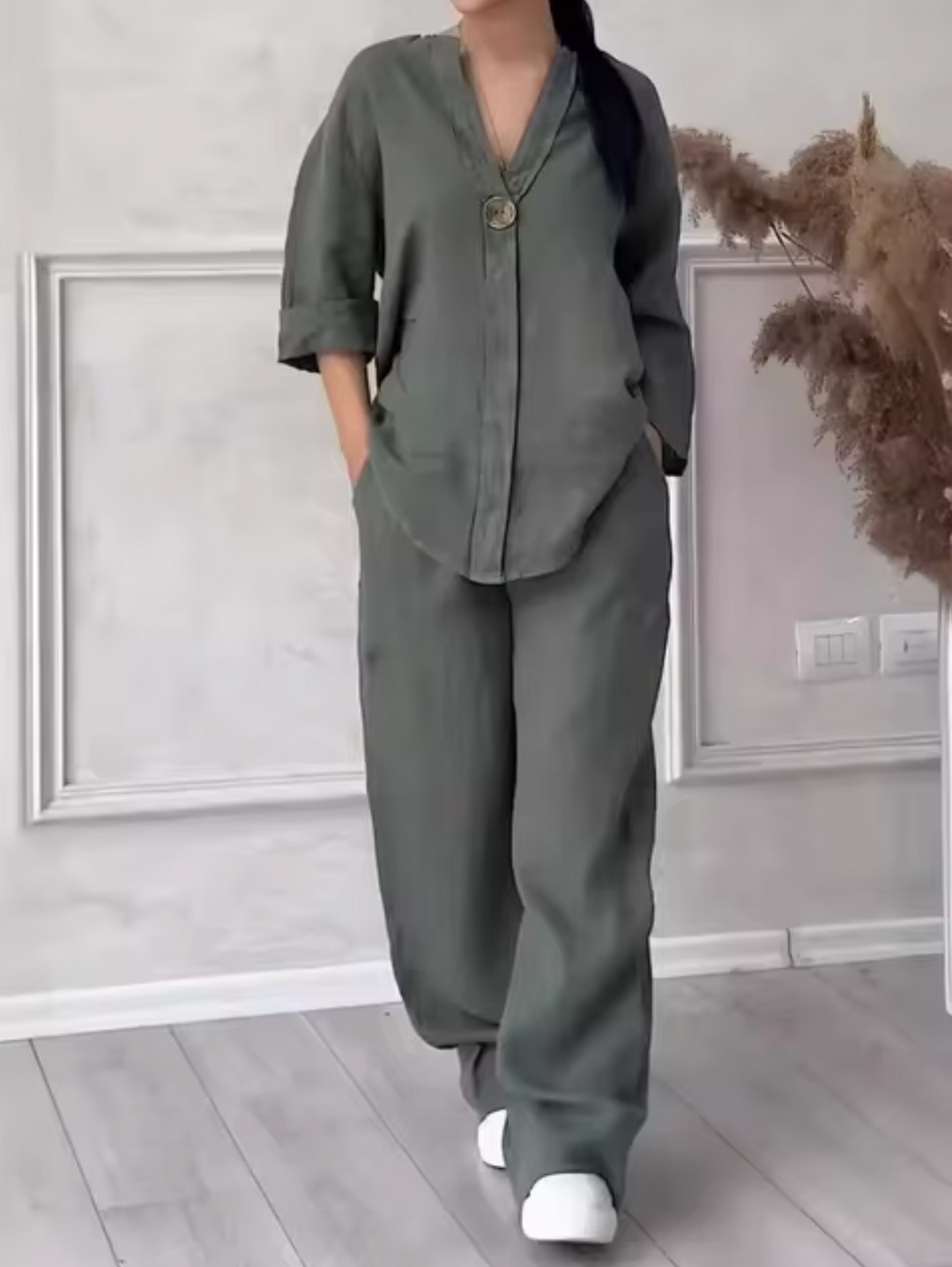 Levoire | Ensemble Costume Lin Coton Vert militaire