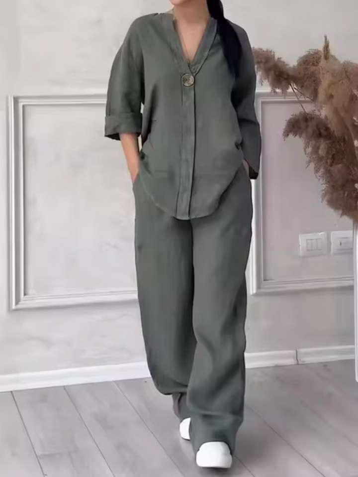 Levoire | Ensemble Costume Lin Coton Vert militaire